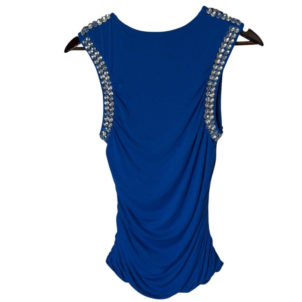 Gievergate Rhinestone Ruched Tank Top Blue size Large - Picture 4 of 6